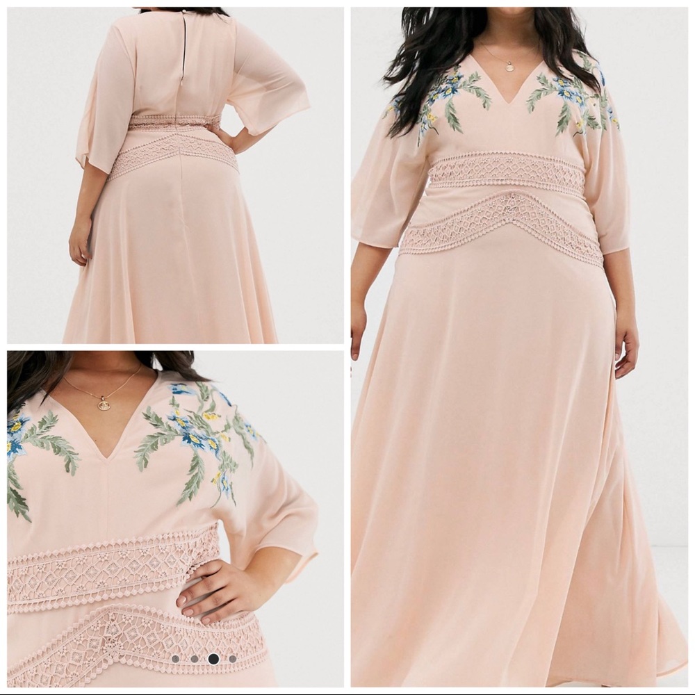Maxi Dress with Embroidered Bodice & Lace Waist